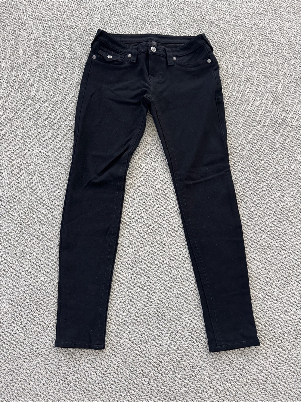 True Religion Real Crystal Buttons Black Skinny Jeans - Classic Slim Fit 29